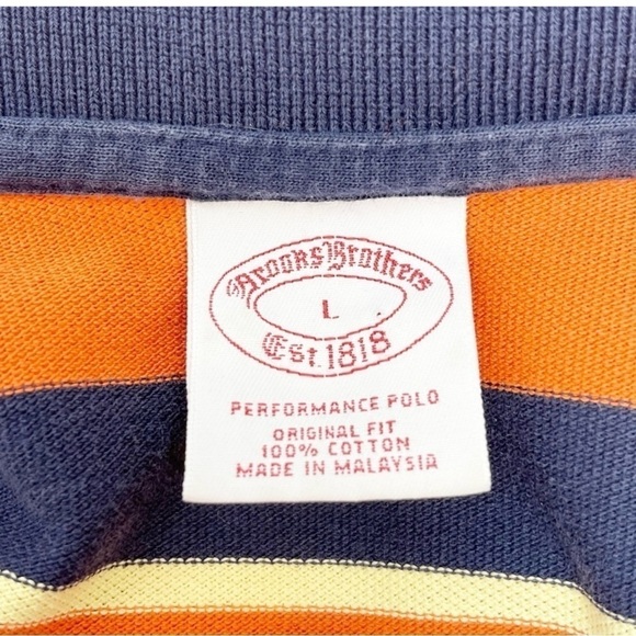 BROOKS BROTHERS Mens ORIGINAL FIT PERFORMANCE POLO SHIRT Blue Orange Stripe L - Picture 6 of 7